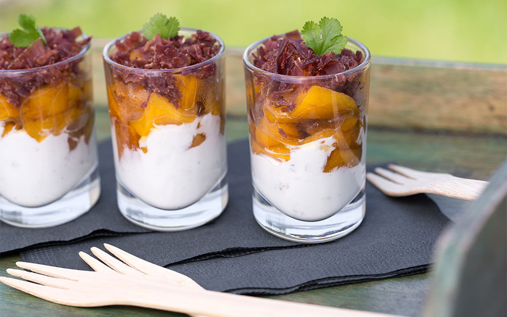 Glasses with Bleu d'Auvergne and Peach Balsamic Vinegar